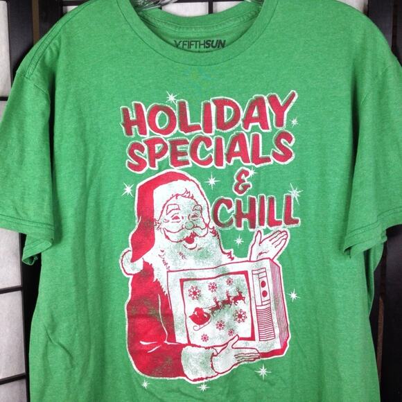 Fifth Sun Holiday Specials Green Santa And Chill Christmas Holiday Green T Shirt - Picture 2 of 7